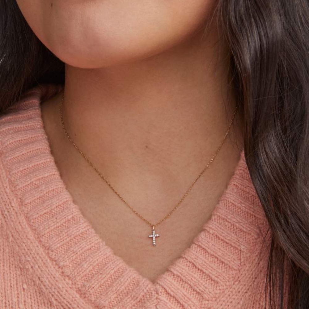 Kendra Scott 14k Yellow Gold White Diamond Cross Pendant Necklace